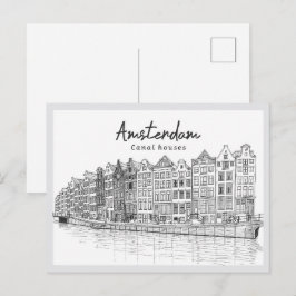 Postal Casas del canal dibujadas a mano Amsterdam Países 
