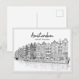 Postal Casas del canal dibujadas a mano Amsterdam Países