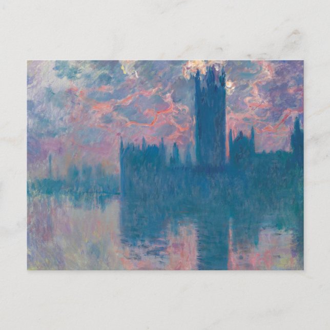 Postal Casas del Parlamento, Atardecer de Claude Monet  (Anverso)