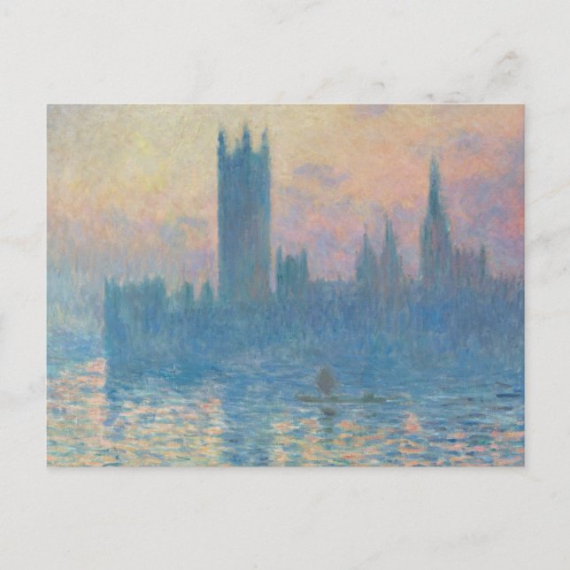 Postal Casas del Parlamento de Claude Monet Atardecer (Anverso)