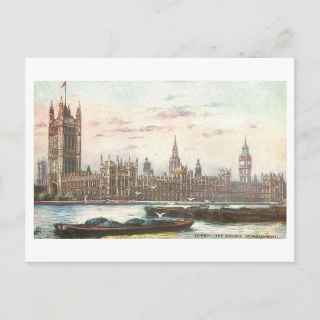 Postal Casas del Parlamento London Vintage Postcard (Anverso)
