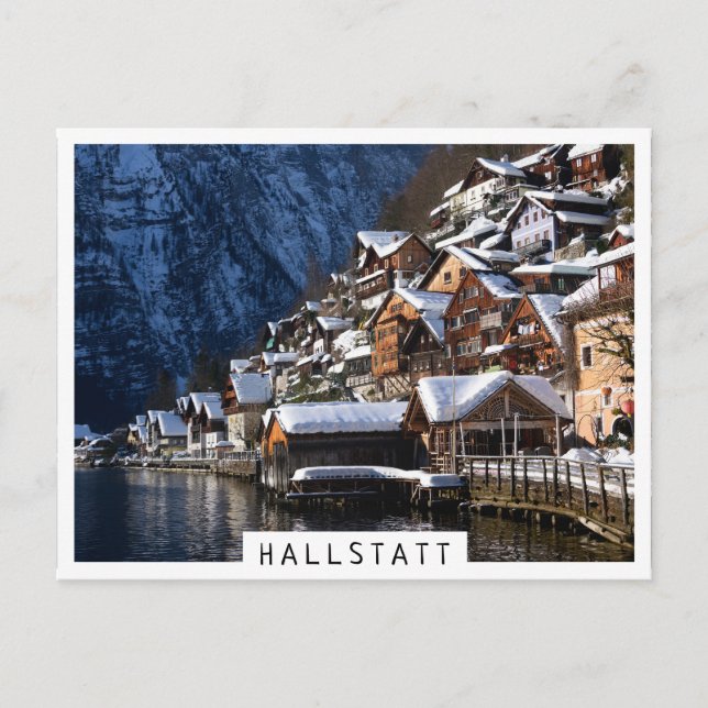 Postal Casas junto al lago de madera en Hallstatt, Austri (Anverso)
