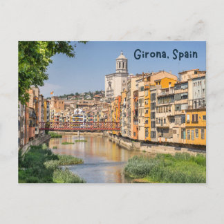 Postal Casas medievales en el río de Girona, España