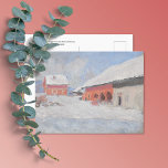 Postal Casas rojas Nieve Monet de Noruega<br><div class="desc">Postal de arte fino de Claude Monet (1840-1926),  impresionista francés,  titulada Casas Rojas en Bjornegaard en la Nieve,  Noruega (1895). Un paisaje nórdico de invierno de un granero de caballos y una casa roja en la nieve.</div>
