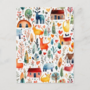 Postal Casas rojas y casas adorables Hoja de papel