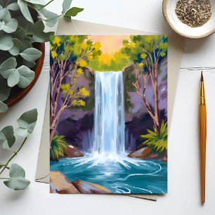 Postal Cascada Azul   Pintura de Naturaleza Paisaje Fores