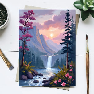 Postal Cascada Caprichosa   Paisaje Floral Mágico