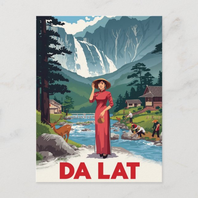 Postal Cascada Da Lat & Ao Dai (Anverso)