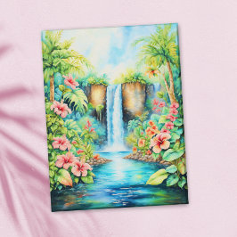 Postal Cascada de Hibisco en Jardín Tropical Pintura al Ó