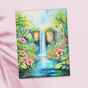 Postal Cascada de Hibisco en Jardín Tropical Pintura al Ó