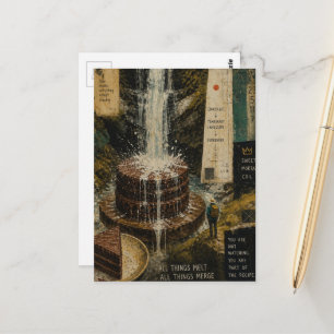 Postal Cascada de pastel de chocolate surrealista en técn