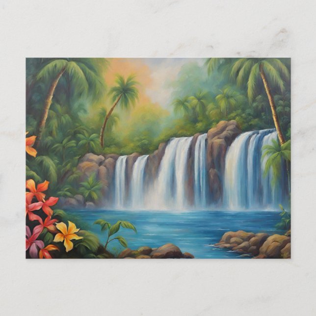 Postal Cascada tropical con flores  (Anverso)
