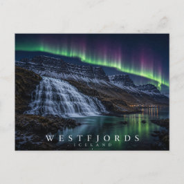 Postal Cascada y fiordo de Westfjords Islandia Aurora