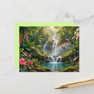 Postal Cascadas Arcoíris Colibríes Paraiso Tropical
