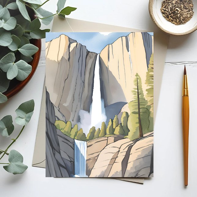 Postal Cascadas de Yosemite | Acuarela del Parque Naciona (Subido por el creador)