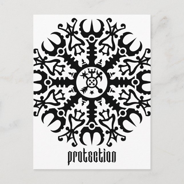 Postal Casco de asombro - Aegishjalmur Nº 1 (negro) (Anverso)