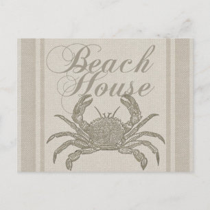 Postal Caseta de playa Crab Vintage costero