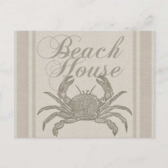 Postal Caseta de playa Crab Vintage costero (Anverso)
