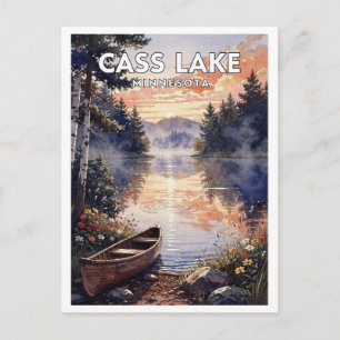 Postal Cass Lake Minnesota Acuarela Vintage de Viaje
