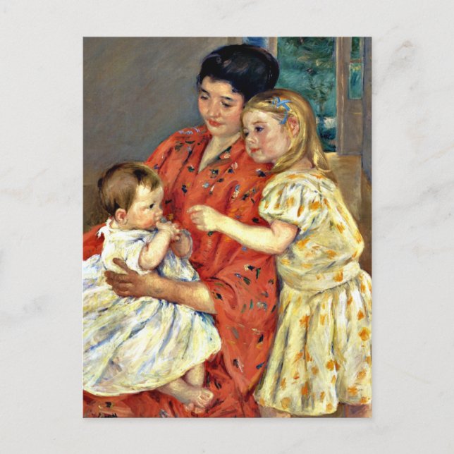 Postal Cassatt - Madre y Sara admirando al bebé, (Anverso)