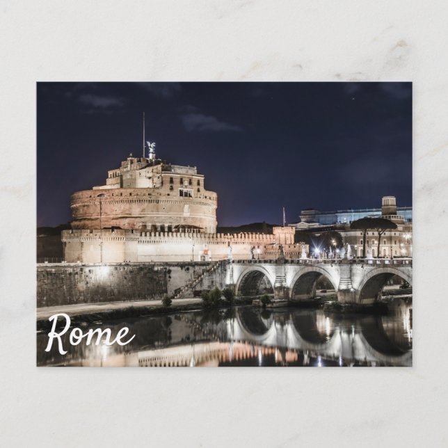 Postal Castel Sant Angelo de noche en Roma (Anverso)