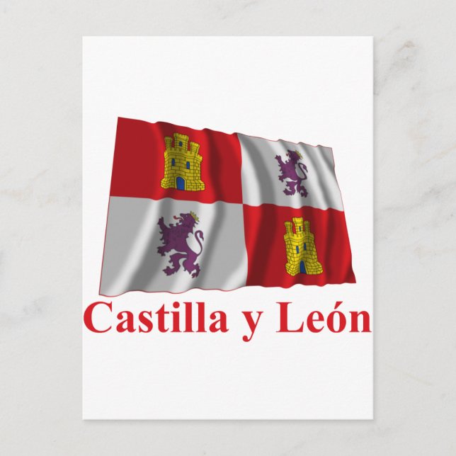 Postal Castilla y León ondeando una bandera con nombre (Anverso)