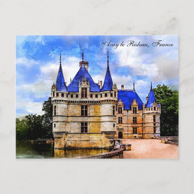 Postal Castillo Azay le Rideau, Valle del Loira, Francia. (Anverso)