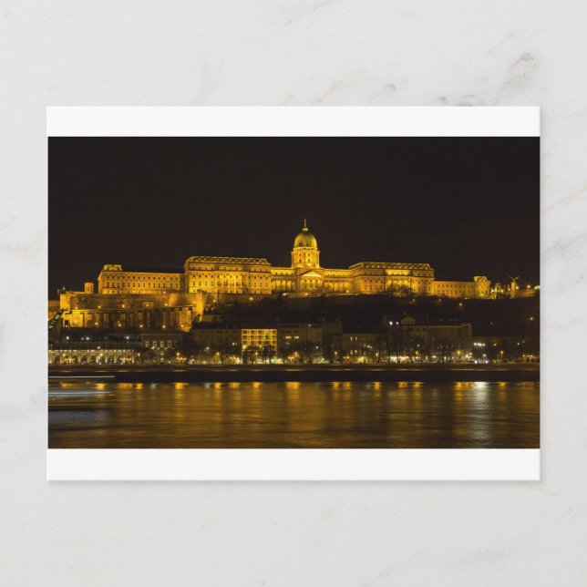 Postal Castillo Buda Hungría Budapest de noche (Anverso)