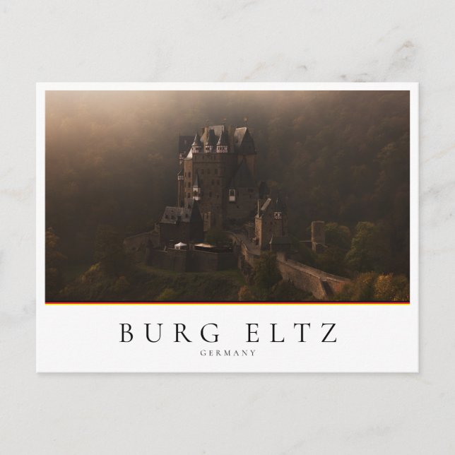 Postal Castillo Burg Eltz en la niebla matutina (Anverso)