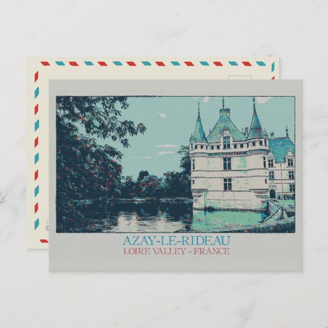 Postal Castillo de Azay-le-Rideau en el valle del Loira,  (Anverso / Reverso)