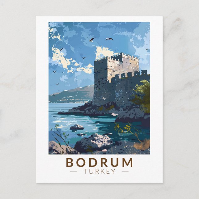 Postal Castillo de Bodrum Turquía Viaje Arte Vintage (Anverso)