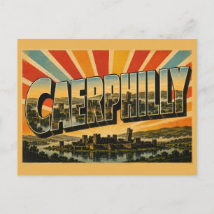 Postal Castillo de Caerphilly Gales Arte de Viaje Vintage