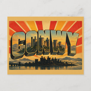 Postal Castillo de Conwy, Gales, Arte de Viaje Vintage