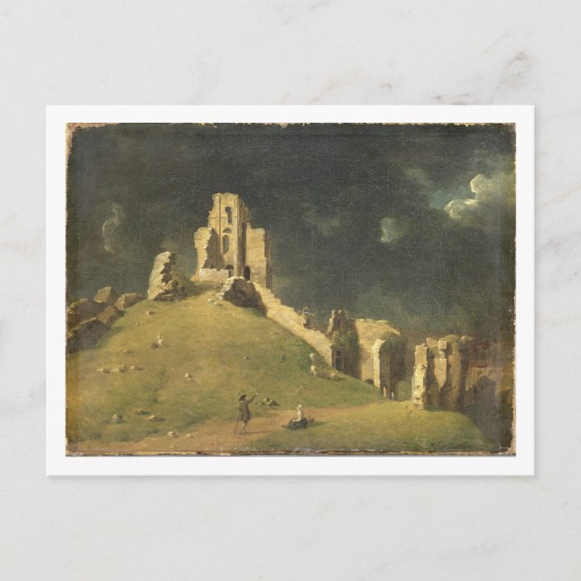 Postal Castillo de Corfe, Dorset, 1764 (aceite sobre lien (Anverso)
