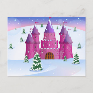 Postal Castillo de Cuento de Hadas Nieve de Invierno