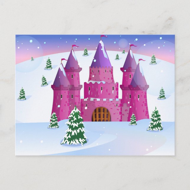 Postal Castillo de Cuento de Hadas Nieve de Invierno (Anverso)