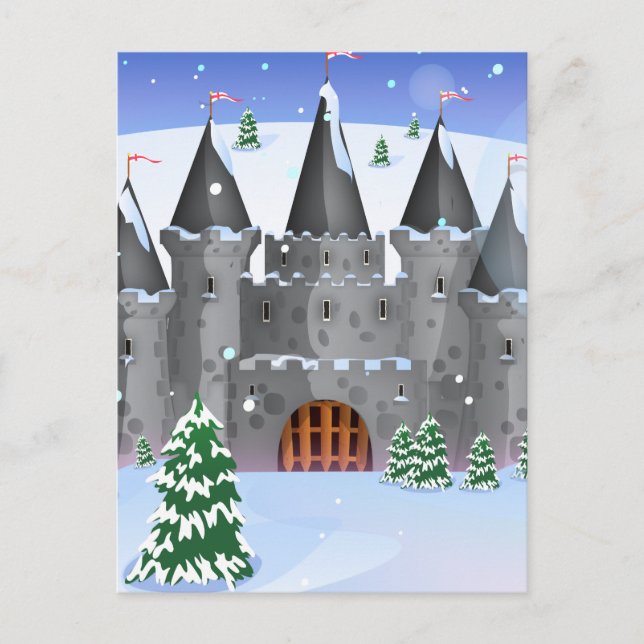 Postal Castillo de Cuento de Hadas Nieve de Invierno (Anverso)