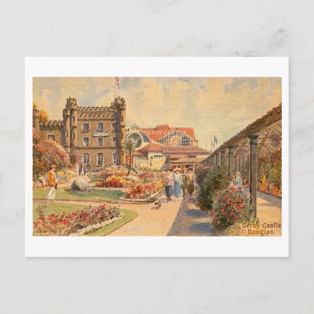 Postal Castillo de Derby Vintage en Douglas (Anverso)