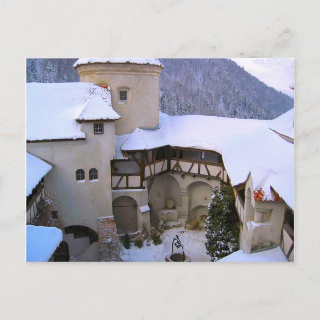 Postal Castillo de Drácula, Bran, Transilvania, invierno (Anverso)