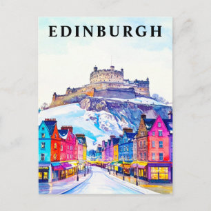 Postal Castillo de Edimburgo Escocia Invierno Viaje Vinta
