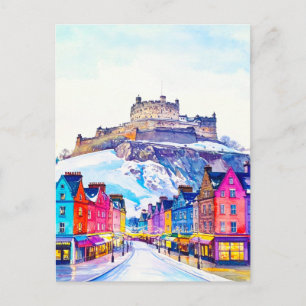 Postal Castillo de Edimburgo Vintage Escocia Invierno Via