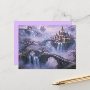 Postal Castillo de Fantasía Paisaje Surrealista Azul Lava