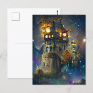 Postal Castillo de Halloween, Fantasma de Halloween, arte