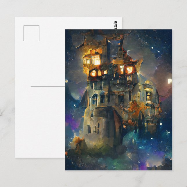 Postal Castillo de Halloween, Fantasma de Halloween, arte (Anverso / Reverso)
