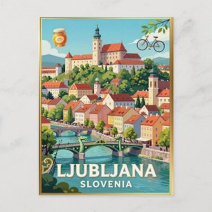 Postal Castillo de Ljubljana Puente del Dragón Ciudad