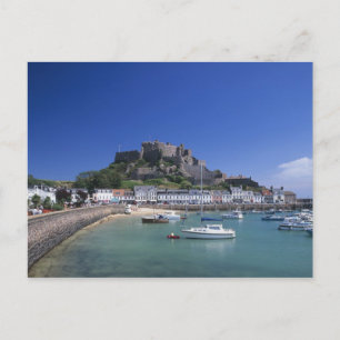 Postal Castillo de Mount Orgueil y puerto, Gorey, Jersey
