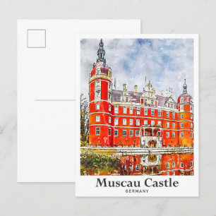 Postal Castillo de Muscau Alemania Mano de agua de viaje