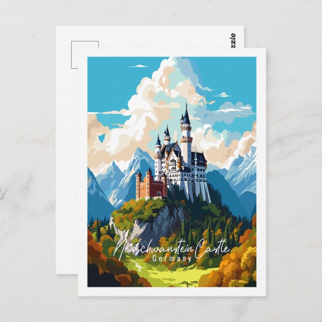 Postal Castillo de Neuschwanstein Alemania lugar de viaje (Anverso / Reverso)