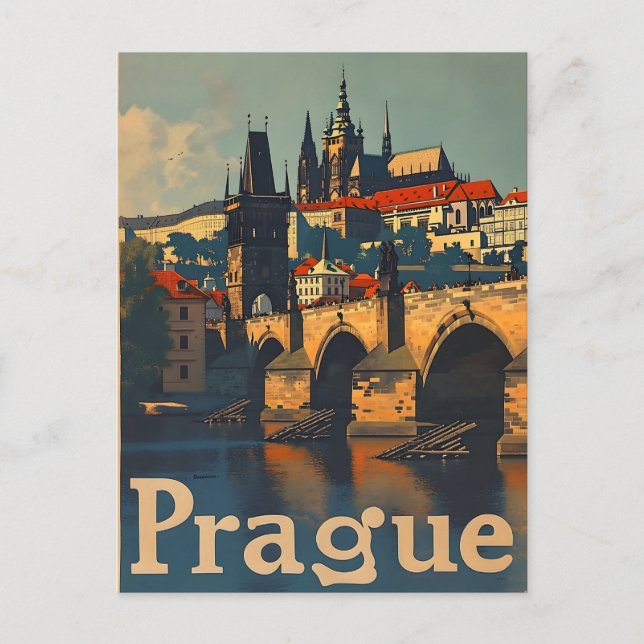 Postal Castillo de Praga Vintage (Anverso)