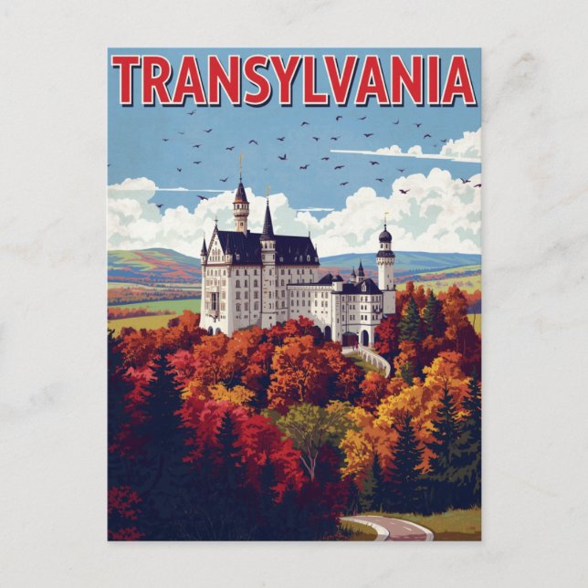 Postal Castillo de Transilvania Otoño Retro (Anverso)